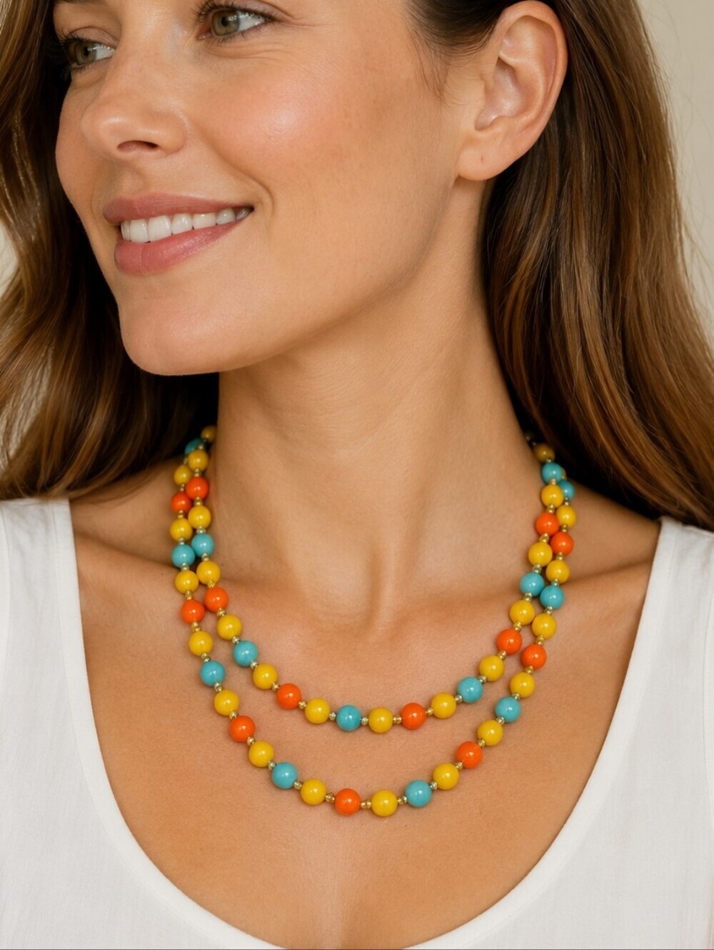 Vintage Mid-century Colorful Beaded Long Sweater Necklace